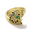 Rack Plating Brass Micro Pave Cubic Zirconia Leopard Finger Ring X-RJEW-A036-01G-2