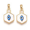Brass Pave Natural Shell Hexagon Pendants KK-N258-06G-1