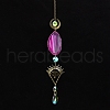 Natural Agate Piece & Metal Evil Eye Moon Hanging Ornaments PW-WG66301-02-1