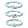 3Pcs 3 Styles Flat Round Handmade Polymer Clay Heishi Beads Beaded Stretch Bracelets BJEW-JB11711-2