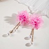 Flower Cloth & Plastic Pearl & Crystal Rhinestone Tassel Stud Earrings FS-WGC8AAB-02-1