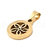 Flat Round with Flower 304 Stainless Steel Pendants STAS-M121-03G-2