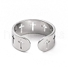304 Stainless Steel Hollow Out Cross Open Cuff Ring for Women RJEW-C053-02P-3