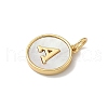 Brass Pave Natural Shell Flat Round with Letter Charms KK-Z115-13G-3
