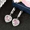 925 Sterling Silver Pave Cubic Zirconia Heart Hoop Earrings EJEW-C150-01B-02-1