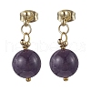 Natural Amethyst Round Beads & 304 Stainless Steel Components Dangle Earrings for Women EJEW-JE06231-03-2