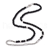 Natural Dyed & Heated Black Agate Round Beaded Necklace NJEW-B083-02-1