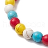 2Pcs 2 Styles Round Synthetic Dyed Turquoise Beads and Oval Wood Beads Stretch Braclet Set BJEW-JB11539-5