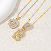 2Pcs 2 Styles Brass Pave Clear Cubic Zirconia Initial Pendant Necklace Sets FS-WGBC393-18-1