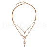 Heart & Butterfly & Lock & Key Zinc Alloy Crystal Rhinestone 3 Layers Pendant Necklaces FS-WGEE0B8-01-5
