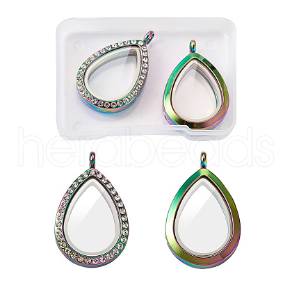 2Pcs 2 Style Alloy Magnetic Locket Pendants PALLOY-TA0002-35M-1