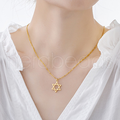 304 Stainless Steel Star of David Pendant Necklaces for Women FS-WG79488-01-1