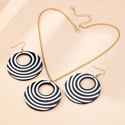Bohemian Style Zebra Pattern Round Acrylic Pendant Necklace & Dangle Earring Sets FS-WG10A75-01-1