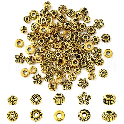 100Pcs 10 Styles Tibetan Style Alloy Spacer Beads TIBEB-YW0001-14AG-1