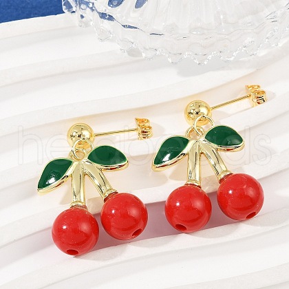 Brass Enamel Dangle Stud Earrings EJEW-Q036-06G-1