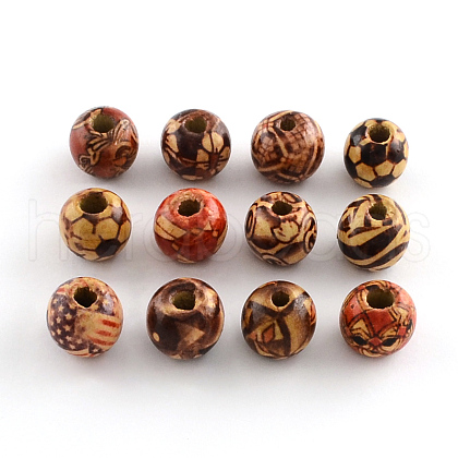 Round Printed Wood Beads WOOD-R243-13mm-M2-1