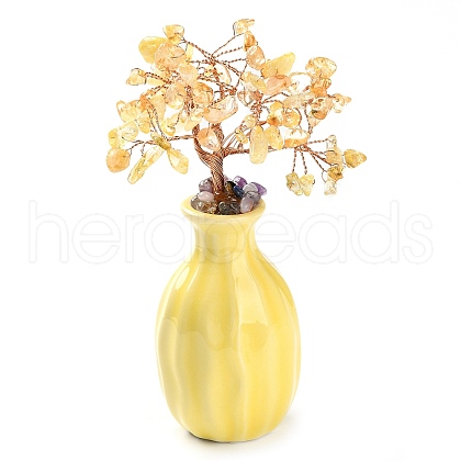 Mother's Day Natural Citrine Chips Money Tree Decorations DJEW-C016-01F-1