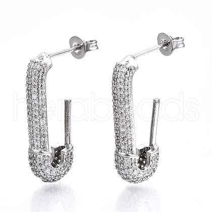 Brass Micro Pave Clear Cubic Zirconia Half Hoop Earrings EJEW-T046-19P-NF-1