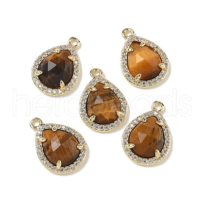 Natural Tiger Eye Faceted Teardrop Pendants G-U028-02G-02-1