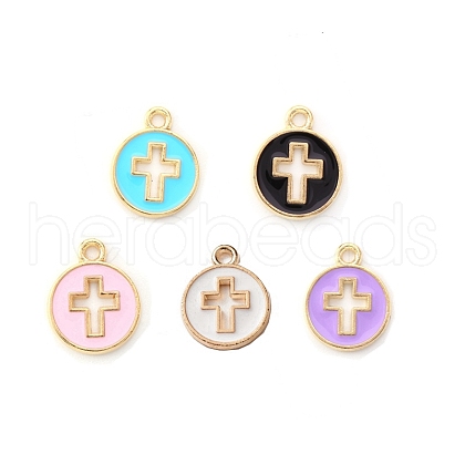 Light Gold Plated Alloy Enamel Pendants ENAM-R136-18-1