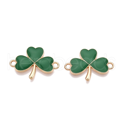 Rack Plating Alloy Green Enamel Shamrock Connector Charms ENAM-N056-354G-1