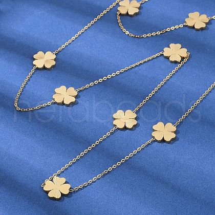 304 Stainless Steel Clover Link Chain Long Necklaces NJEW-V001-01G-1
