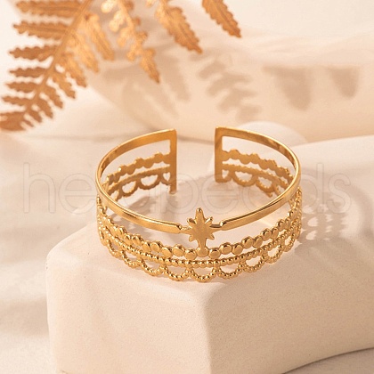 304 Stainless Steel Cuff Bangles for Women BJEW-U032-04G-1