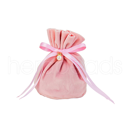 Velvet Jewelry Bags with Drawstring & Plastic Imitation Pearl TP-CJC0001-03G-1