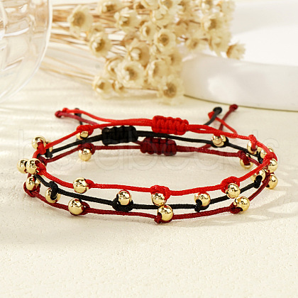 3Pcs 3 Colors Brass Beads Braided Bead Bracelet Set for Women UJ0796-1