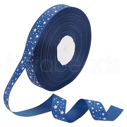 100 Yards Star Print Polyester Grosgrain Ribbon OCOR-WH0088-76-1