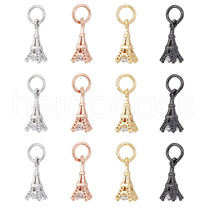 DICOSMETIC 12Pcs 4 Colors Brass Micro Pave Clear Cubic Zirconia Charms ZIRC-DC0001-18-1