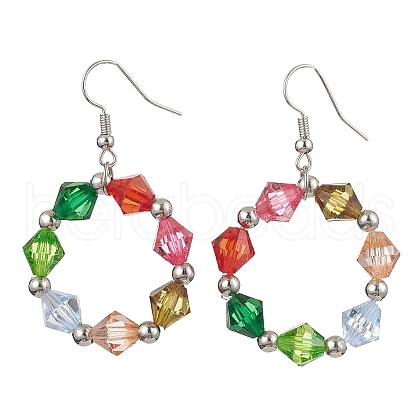 Colorful Acrylic Beaded Ring Dangle Earrings EJEW-JE05631-02-1