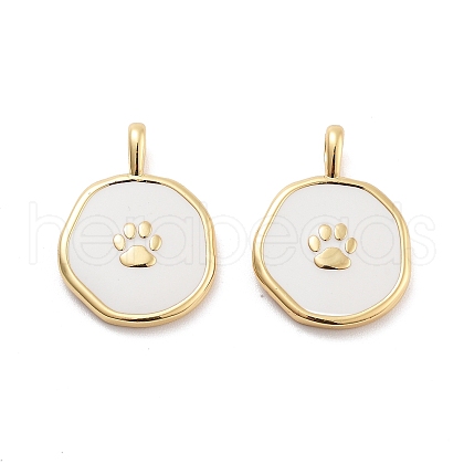 Flat Round with Paw Print Pattern Rack Plating Brass Enamel Pendants X-KK-G512-12G-1