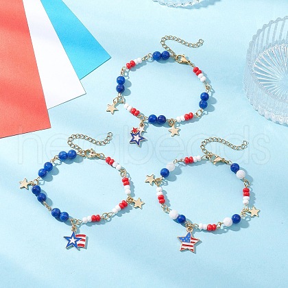 3Pcs 3 Colors Natural Dyed Yellow Jade Gemstone Round Beads & Glass Seed Beads Bracelets BJEW-MZ00180-1