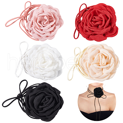AHADERMAKER 5Pcs 5 Colors Cloth Flower Collar Choker Necklaces AJEW-GA0007-38-1