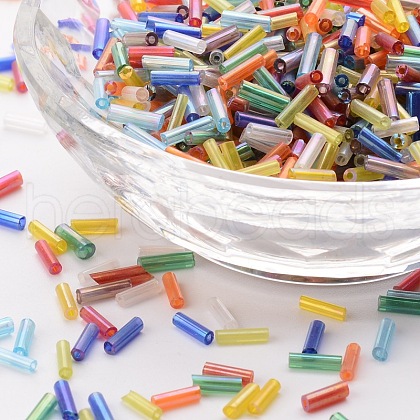 Transparent Colours Rainbow Glass Bugle Beads X-TSDB6MM-M-1