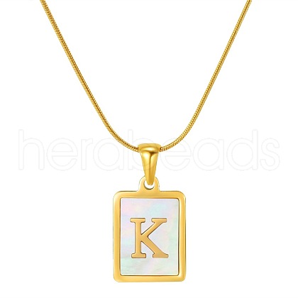 Stainless Steel Snake Bone Chain Alphabet Necklace with Shell Pendant WD3660-11-1