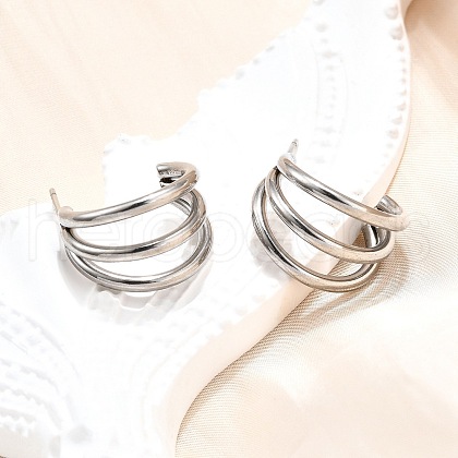 Non-Tarnish 304 Stainless Steel C-shape Stud Earrings EJEW-G298-13A-P-1