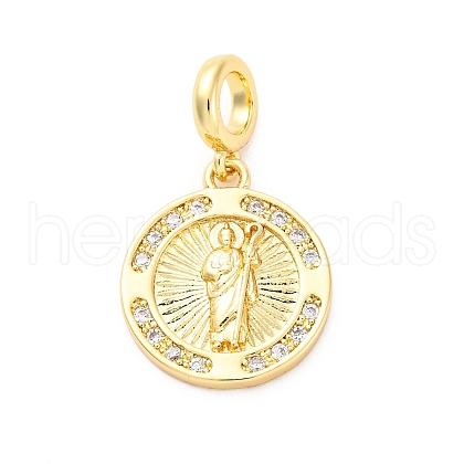 Brass Clear Cubic Zirconia European Dangle Pendants KK-D325-28G-01-1