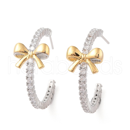Rack Plating Brass with Cubic Zirconia Stud Earrings for Women EJEW-G394-13GP-1