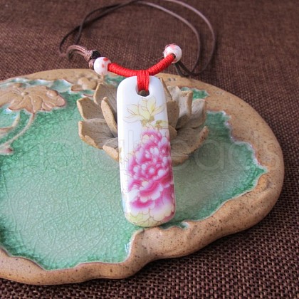Ethnic Style Porcelain Pendant Adjustable Cord Necklaces for Women FS-WG62D6C-08-1