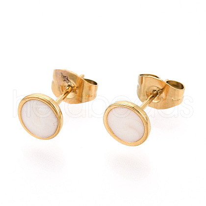 Flat Round 304 Stainless Steel Enamel Stud Earrings EJEW-T047-21G-B-1