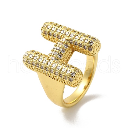 Letter Brass Micro Pave Clear Cubic Zirconia Open Cuff Ring for Women RJEW-N046-03H-G-1