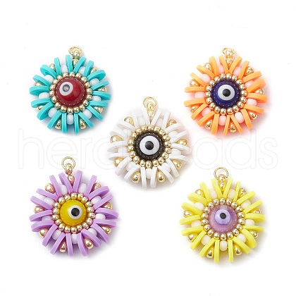 Handmade Polymer Clay and Evil Eye Lampwork and Glass Round Pendants PALLOY-MZ00638-1