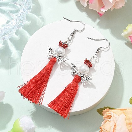 Angel 304 Stainless Steel Dangle Earrings EJEW-MZ00410-01-1