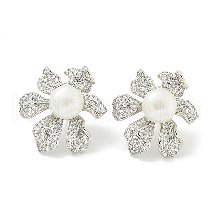 Rack Plating Brass Micro Pave Clear Cubic Zirconia Stud Earrings EJEW-H014-11P-1
