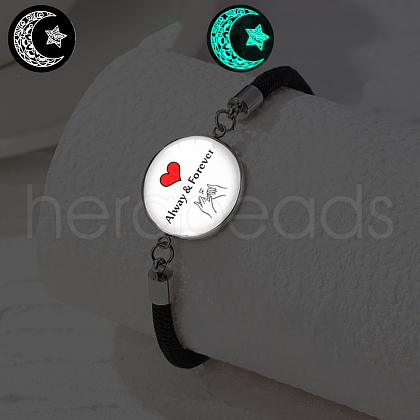 Luminous Alloy Glass Flat Round Link Bracelets WG46F56-07-1