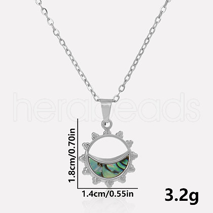 Stylish 304 Stainless Steel Pave Natural Paua Shell Crescent Moon Sun Pendant Necklaces BR0389-1-1