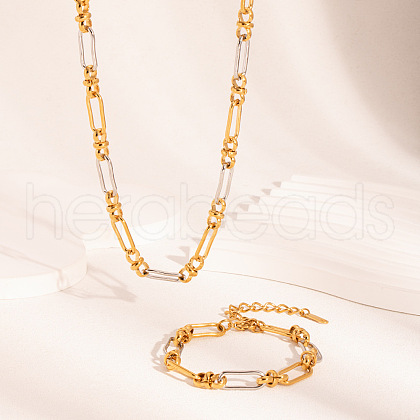 Stainless Steel Oval Link Chain Necklaces & Bracelets Set for Women GS2398-1-1