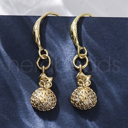Brass Micro Pave Clear Cubic Zirconia Dangle Earrings EJEW-F362-14G-1